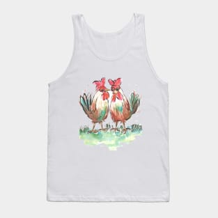 Chickens, Love Bird Couple Tank Top